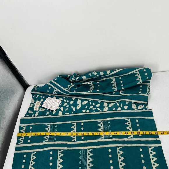 Marketplace of India S-L Silk Cotton Kimono Jacket Teal Global Batik Open Front - Picture 5 of 9